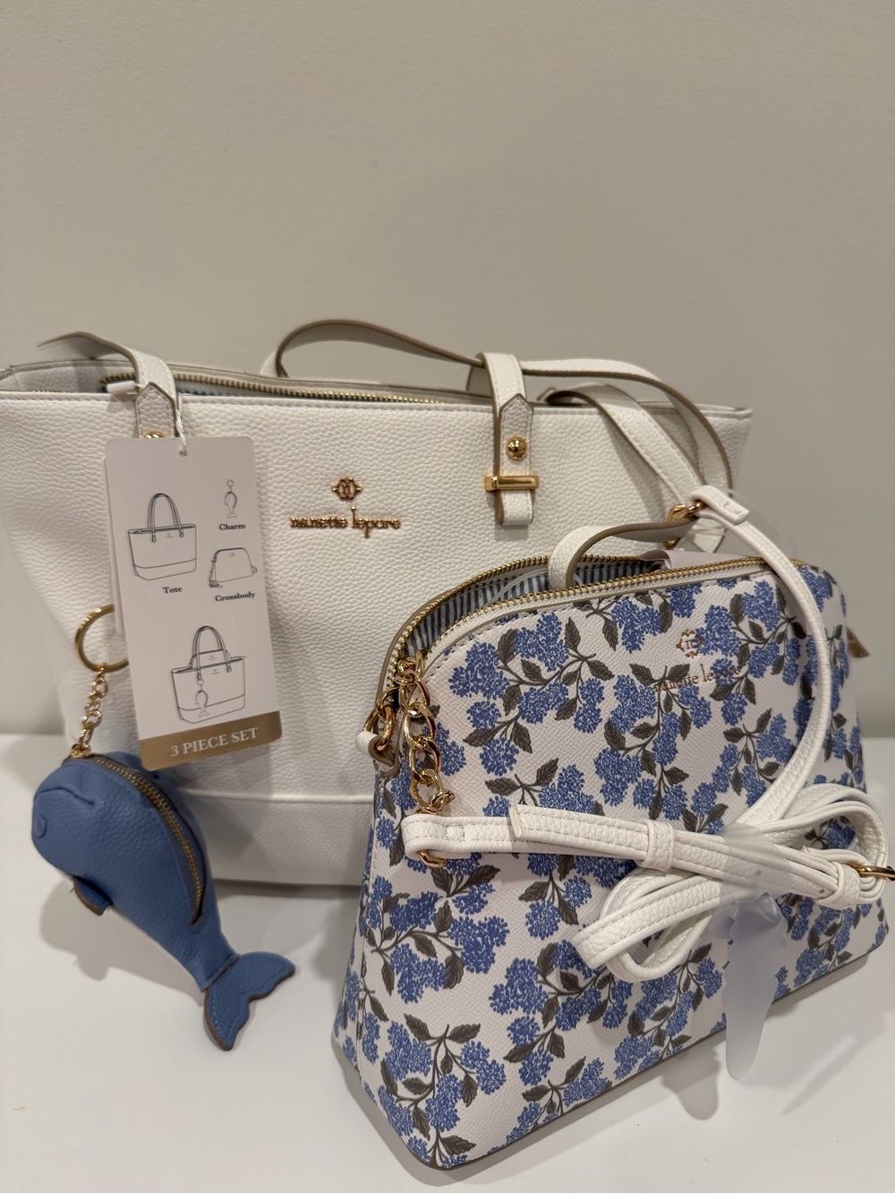 Nanette Lepore White & Blue Floral 3-Piece Tote Set